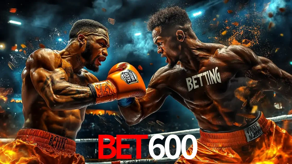 Dois boxeadores em uma luta intensa e explosiva, representando a adrenalina e as oportunidades de apostas em esportes de combate disponíveis na plataforma BET600.