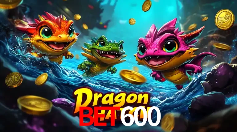 Arte promocional do jogo Dragon Hatch com três adoráveis dragões bebês nadando entre moedas de ouro, um dos slots mais divertidos para jogar no cassino BET600.