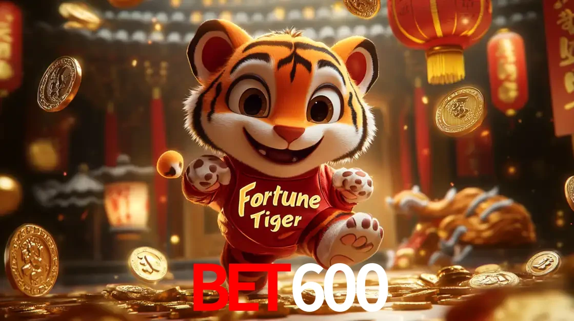 O alegre personagem do Fortune Tiger correndo sobre um caminho de moedas de ouro, simbolizando os grandes prêmios e a diversão do popular jogo de slot do BET600.