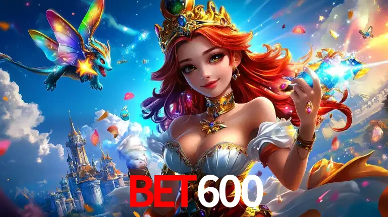 A princesa de um reino de fantasia mágico, com seu pequeno dragão, apresentando um mundo de prêmios encantados nos jogos de caça-níqueis do cassino BET600.